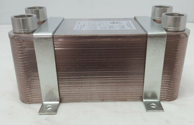 100 Plate Water to Water Brazed Plate Heat Exchanger 1 1/4" FPT Ports w/ Bracket 100 Plate Water to Water Brazed Plate Heat Exchanger 1 1/4" FPT Ports w/ Bracket