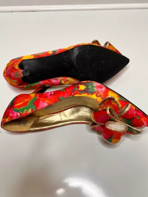 Silver Slipper Verity Bow Pumps Women's Orange Floral Printed Slip On Heels 2
