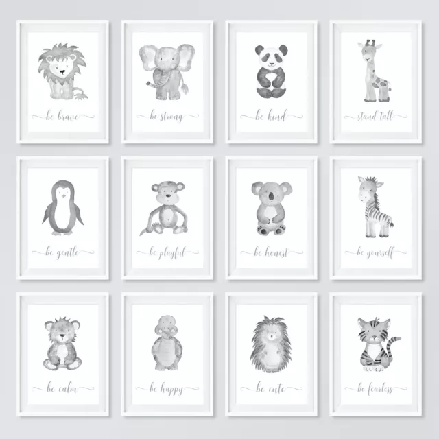 Safari Animal Nursery Wall Art Prints Children's Bedroom Posters Pictures