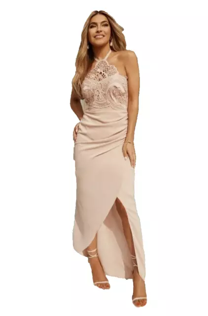 Lipsy Nude Applique Lace Cami Maxi Dress