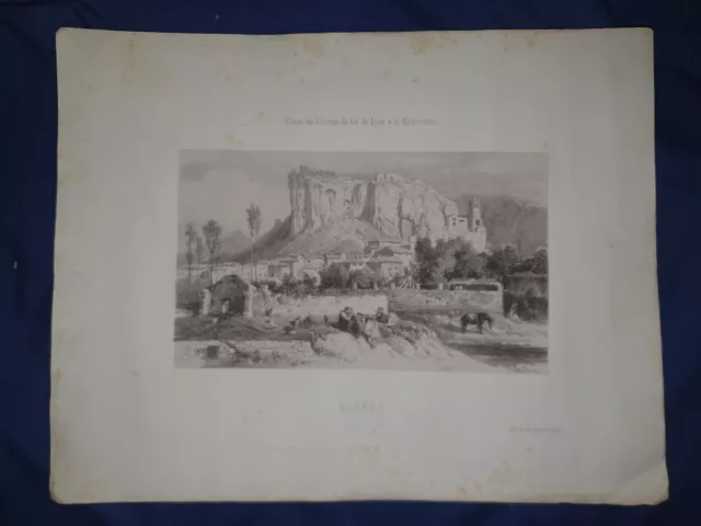 Gravure lithographie, MORNAS Vaucluse, chemin de fer, J-B LAURENS 1861