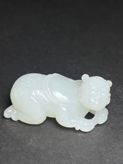 Chinese Exquisite Handmade Child carving Hetian Jade Statue