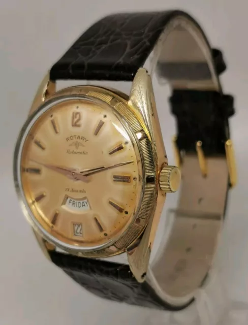 Reloj para caballeros rotativo automático de colección década de 1960 enchapado en oro 35 mm Cal Felsa 4008 2