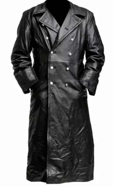 Men's German Classic Ww2 Military Uniform Officer Black Leather Trench Coat 3