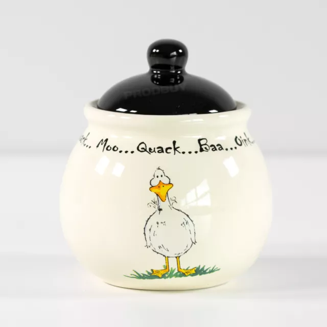 Home Farm Duck Cream & Black Small Sugar Bowl with Lid Kitchen Storage Jar Pot