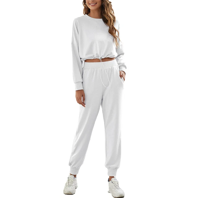 (S-White) 2 Pz Set Abiti Sportivi Donna Colore Puro Tuta Sportiva Sport