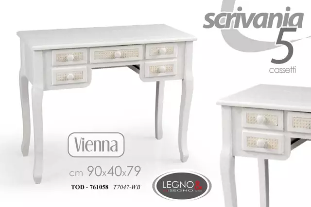 SCRIVANIA SCRITTOIO 5 CASSETTI SHABBY CHIC TAVOLO TAVOLINO CONSOLLE 90*40*h79