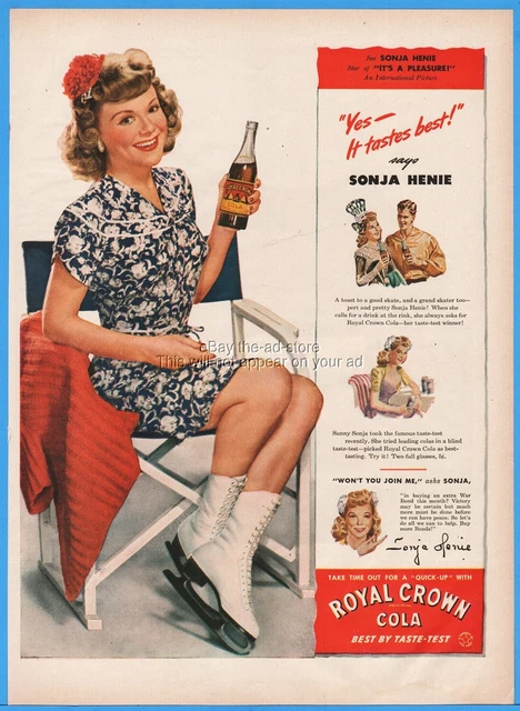 1944 Royal Crown Cola Sonja Henie Its a Pleasure movie promo ice skating ad
