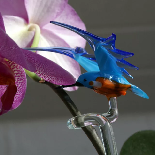 Orchideenstab Blumenhalter mit Eisvogel aus Glas Lauschaer Glas das Original