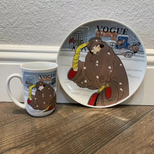 Seymour Mann Vogue Vintage 1977 Art Deco Fashion Plate and teacup set woman
