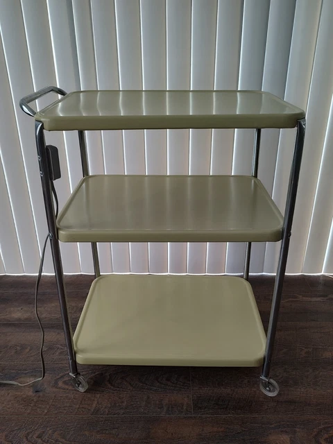 MCM Cosco 3 Tier Yellow Utility Bar Cart Shelf Crome Handled Power Strip Outlet MCM Cosco 3 Tier Yellow Utility Bar Cart Shelf Crome Handled Power Strip Outlet