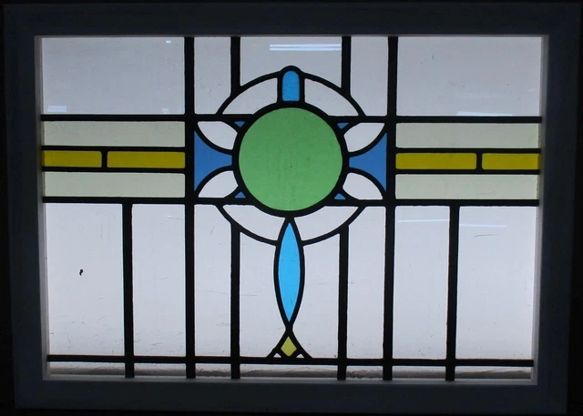 OLD ENGLISH LEADED STAINED GLASS WINDOW TRANSOM Pretty Abstract 27" x 19.75" 2