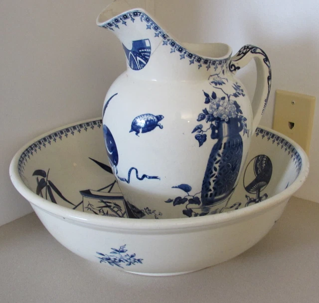 RARE ANTIQUE Powell Bishop & Stonier PITCHER AND BASIN BOWL 1880 Paragon Pattern RARE ANTIQUE Powell Bishop & Stonier PITCHER AND BASIN BOWL 1880 Paragon Pattern