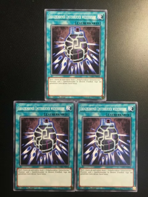 YUGIOH!! 3x Erdgebundener Unsterblicher Wiederbelebt LED5-DE056! Common! NM! 1st