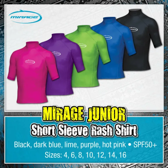 MIRAGE Junior Short Sleeve Rash Shirt Rashie top Kids Surfing Scuba Diving Swim