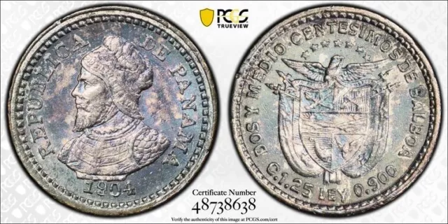 D9 Panama 1904 2.5 Centesimos "Pill" PCGS MS-62 Beautiful Toning