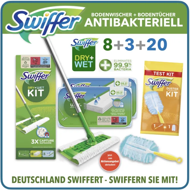 Swiffer Set Dry & WET Bodenwischer Starter +20 feuchte Bodentücher + Staubmagnet