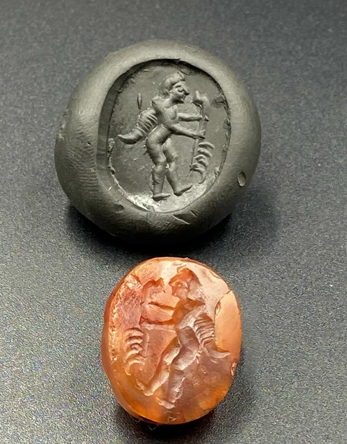 OLD BEADS Ancient Jewelry Artifacts Antiquities ROMAN AGATE INTAGLIO Signet Seal
