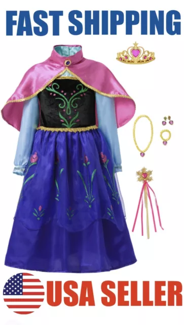 Anna Frozen Princess Dress Up Set Girls Costume US Fast Shipping