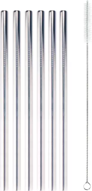 Reusable Stainless Steel Metal Drinking Straws - 8.5" Thick Straight Straws W/ 1