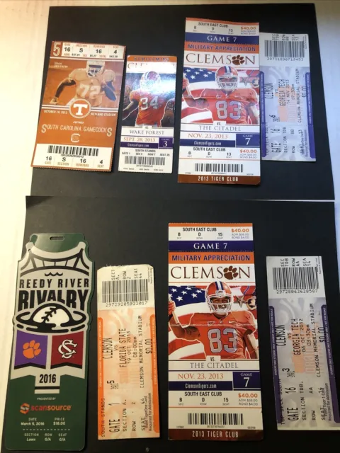 Lot of  8 College Football  Sports Tickets, Clemson South Carolina Florida State