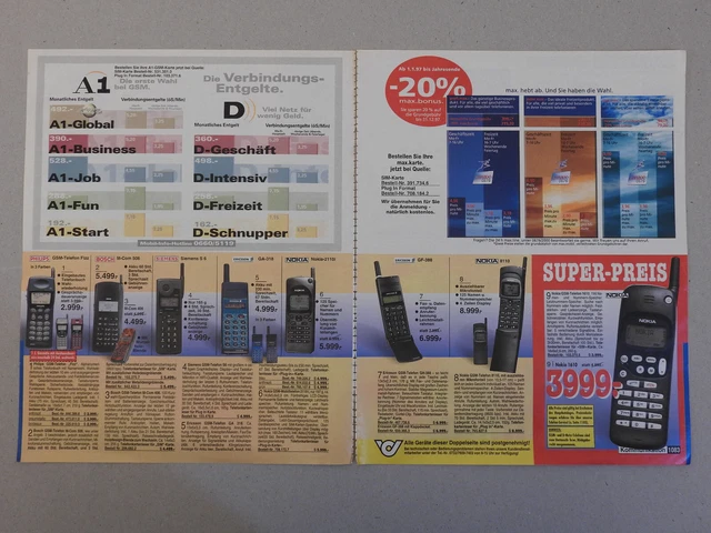 1997 GSM Mobile Cell Phones Nokia Ericsson Prices 2 Pages Catalog Print Ads
