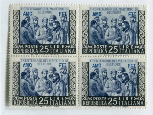 ITALY; 1950s Trieste Optd. issue fine MINT MNH Unmounted BLOCK of 4,