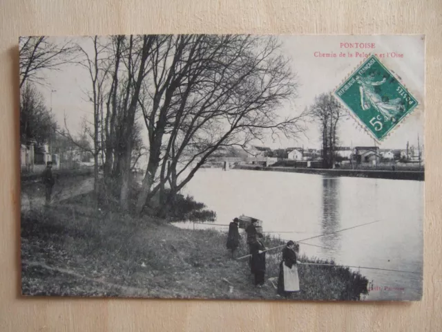 Cpa Pontoise (95) Chemin De La Pelouse Et L'oise. Pecheurs A La Lignes. Animee