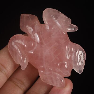 "Mascota de cristal de cuarzo natural rosa/rosa de 2,52" talla decoración Reiki regalo #