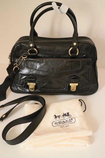 EUC Classy Coach Poppy Pushlock Satchel in Waxed Black Leather, Removable straps