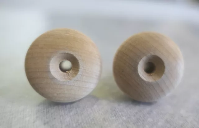 NOS Pair Natural Turned Oak Wood Cabinet Dresser Sideboard Drawer Knobs 1"
