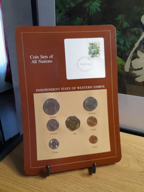 Coins Sets of All Nations Samoa Plaque de 7 pièces Et Un Timbre De 1984