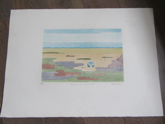 LITOGRAFIA NUMERADA FIRMADA Gaby EDREI (1936-2000) BARCO EN MAREA BAJA