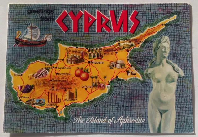 1972  Cyprus Greek Island Map Postcard. Famagusta Postmark Cancel