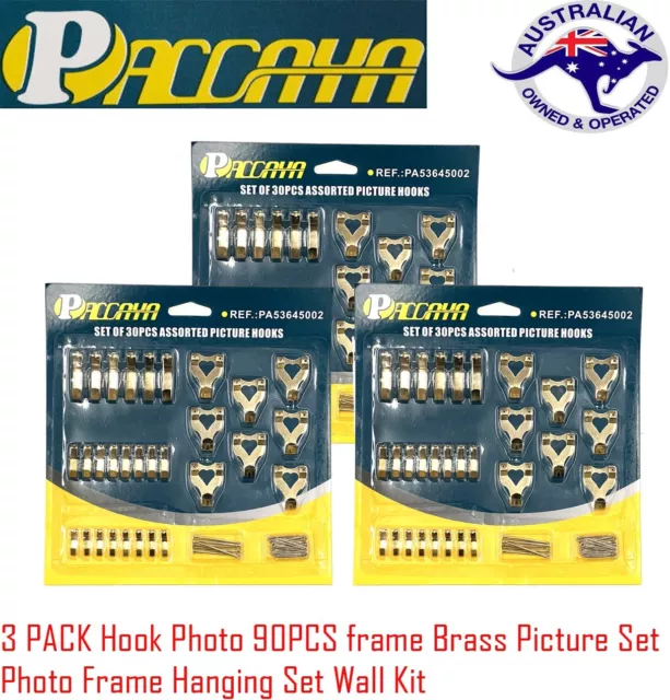 3 PACK Hook 90 pcs frame Brass Picture Set Photo Frame Hanging Set Wall Kit