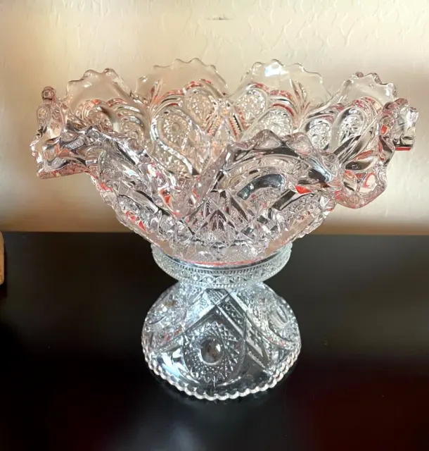 American Brilliant Period Cut Glass Bowl and Base Centerpiece Bowl