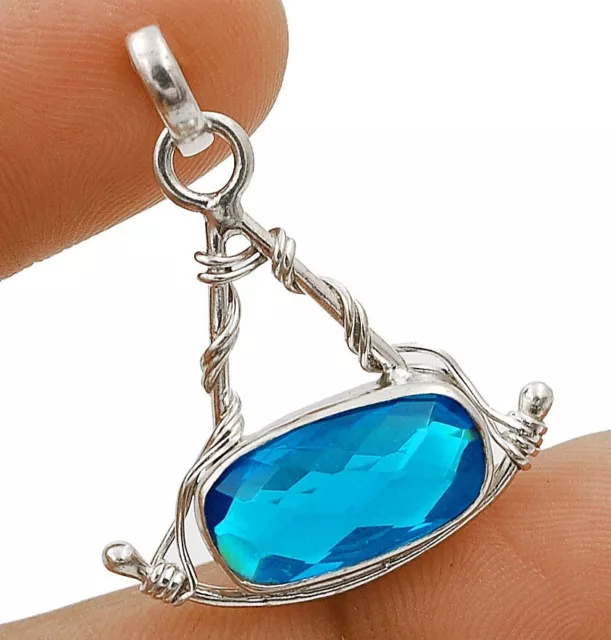 2CT Natural Flawless Blue Topaz 925 Sterling Silver Pendant Jewelry NW11-1