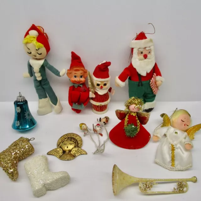 Vintage Christmas decorations lot of 12 elf knee hugger pixie Santa angel kitsch