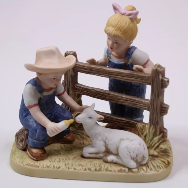 VTG Home Interiors Denim Days By Homco #8807 Danny & Debbie Feeding Baby Goat