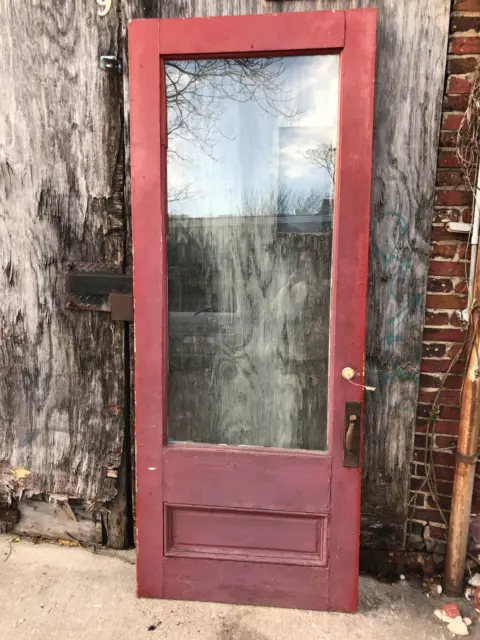 36x89" Antique Storefront Door with Original Eastlake Hardware, 2 1/8" thick