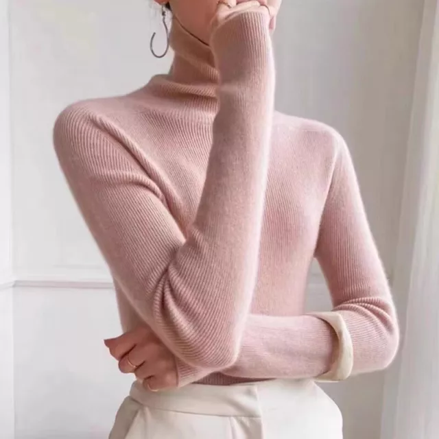 Womens Turtleneck Long Sleeves Slim Knitted Sweater Pullover Winter Warm Blouse