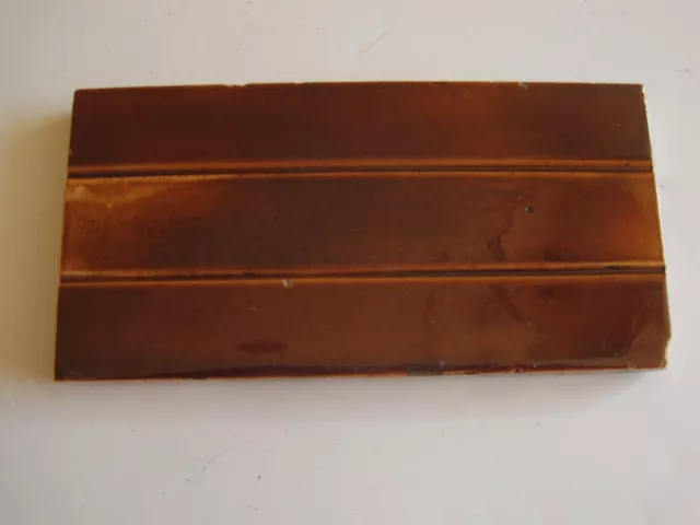Antique Majolica Glazed 6" X 3"  Border / Spacer Tile  - Brown Strip Effect