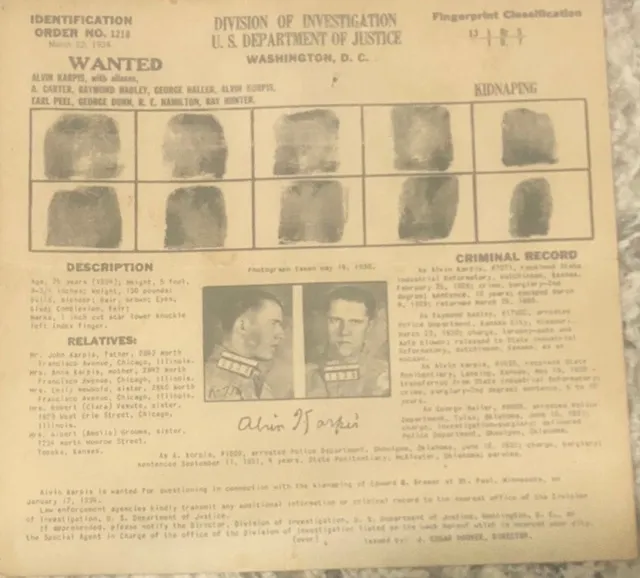 ULTRA RARE FBI Wanted Poster for Infamous Alvin 