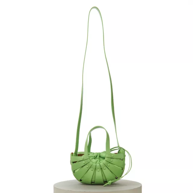 BOTTEGA VENETA 2450$ 'SHELL' Small Tote Bag w Strap In Pistachio Cutout Leather