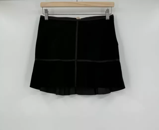 Bailey 44 Womens Black Suede Leather Ruffle Hem Side Zip Up Mini Skirt Sz 2