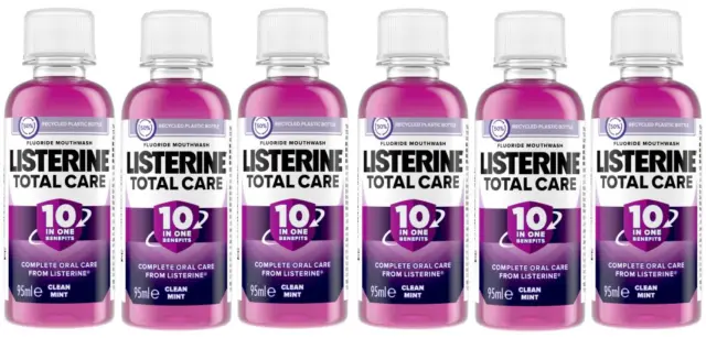 Listerine Total Care 10 in 1 Fluoride Mouthwash, Clean Mint, 95ml x 6