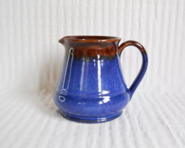 Vintage Langley Mill Pottery Jug, Cobalt Blue Drip Glaze Rustic Pottery Pitcher