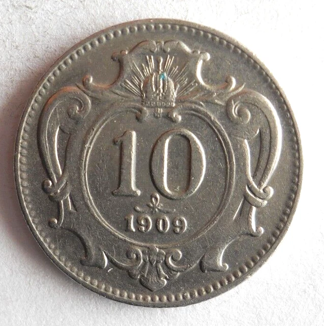 1909 Autriche 10 Heller - Haute Qualité de Collection Pièce Monnaie - Poubelle