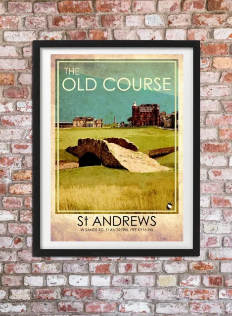 ST ANDREWS OLD COURSE GOLF Vintage style A3 Illustrated Art Poster Print