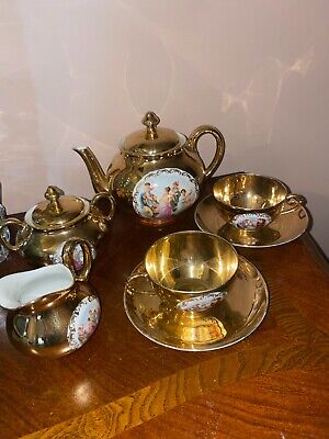 Johann Haviland Bavaria 9 Piece Tea Set Gold Gilded Porcelain Vintage